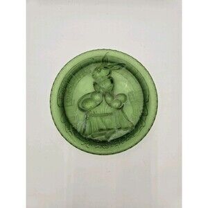 Antique EAPG Green Glass Plate Or Dish "An Easter Lay" Rabbit Eggs Basket 6 Inch